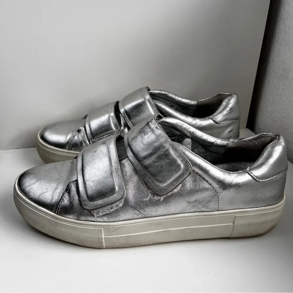 J Slides Silver slip onSneakers hook loop closure size 8.5